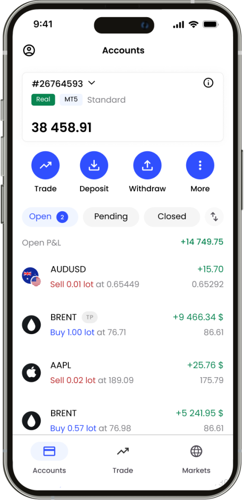 Accounts trading app interface
